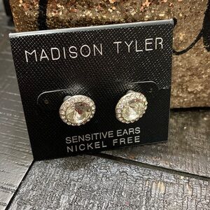 NWT Madison Tyler Beautiful Crystal Silver Tone Pierced Earrings!